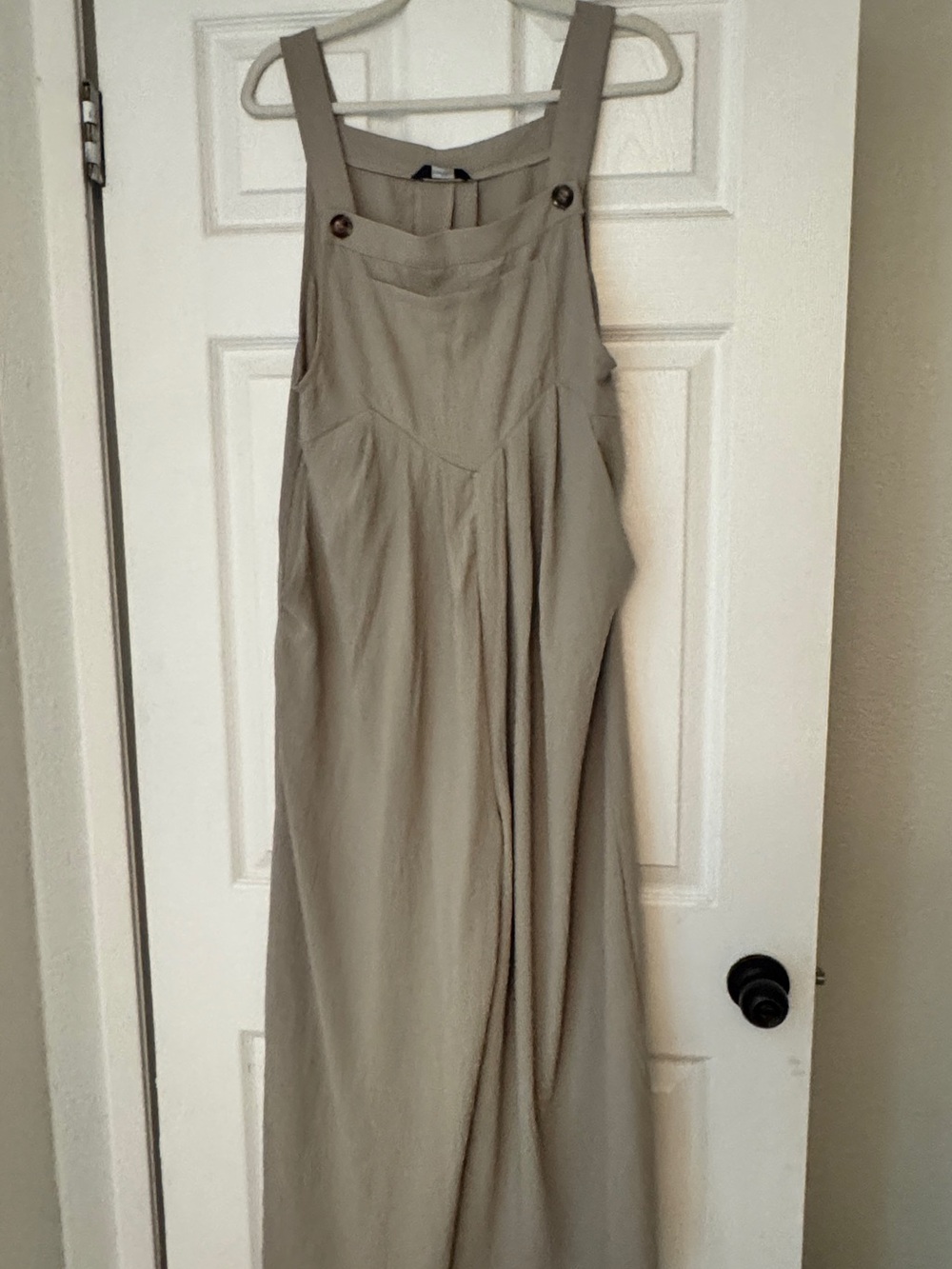 Beige Wide-Leg Jumpsuit with Pinafore Straps
